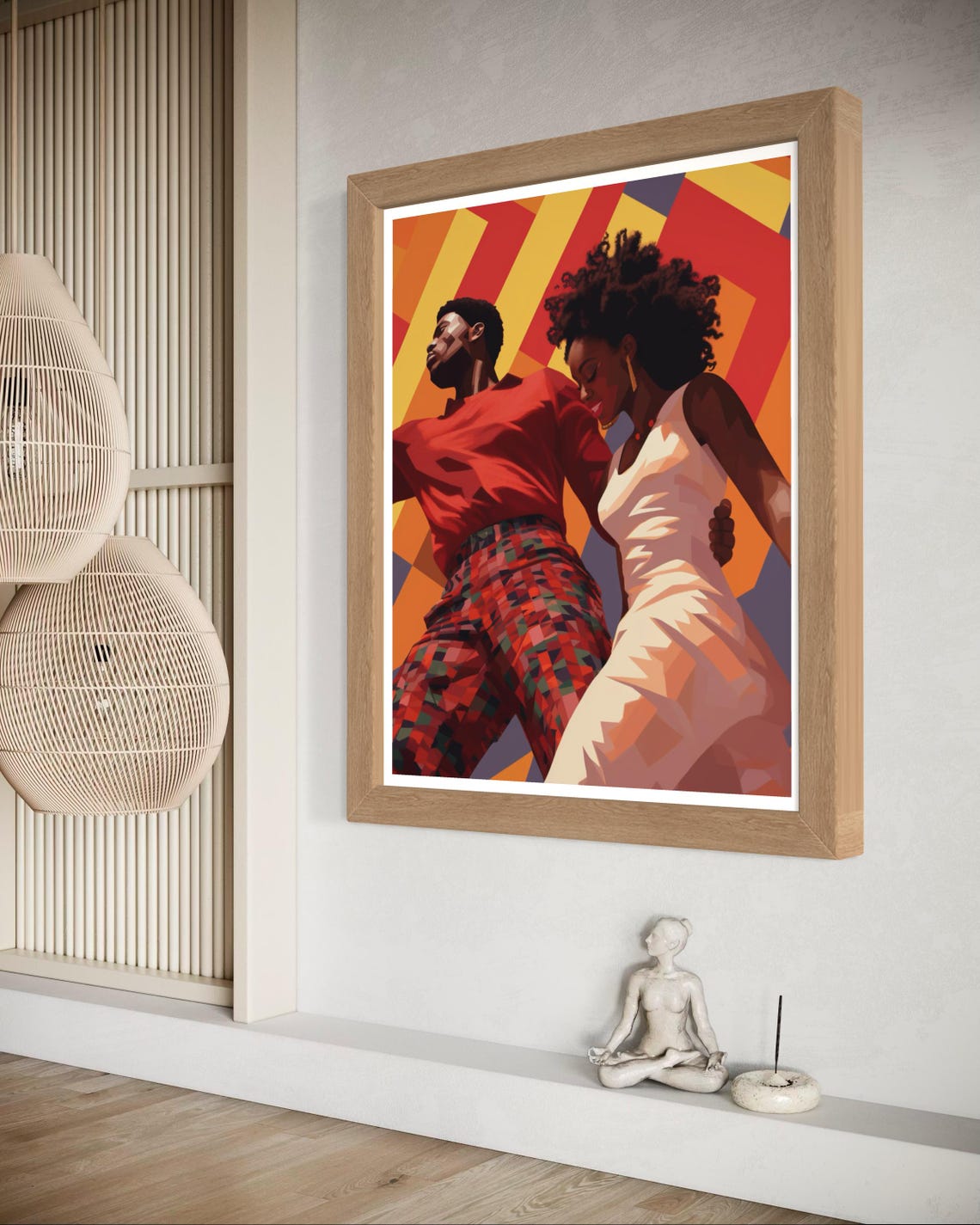 African Couple Dancing Bold Orange Geometric Retro Style Poster - Image 5