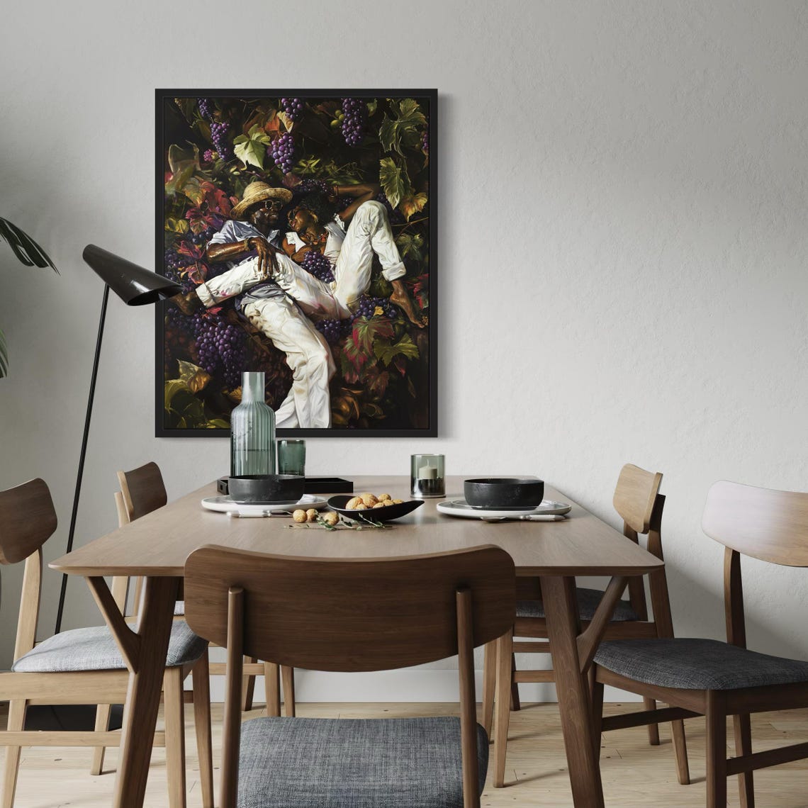 Black Couple Relaxing in Vineyard Among Grapes Romantic Art Poster - Image 2