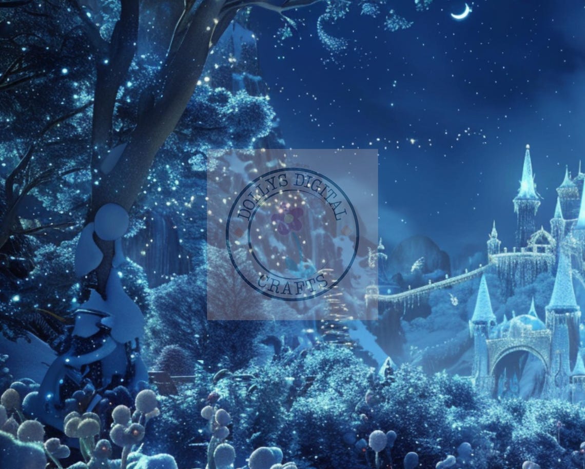 Magical Winter Castle Snowy Forest Night Scene Christmas Poster - Image 5