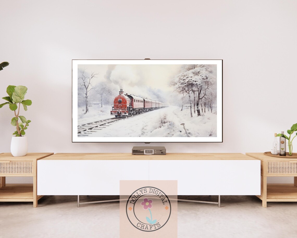 Red Steam Train Snowy Winter Journey Vintage Locomotive Art Poster - Image 2