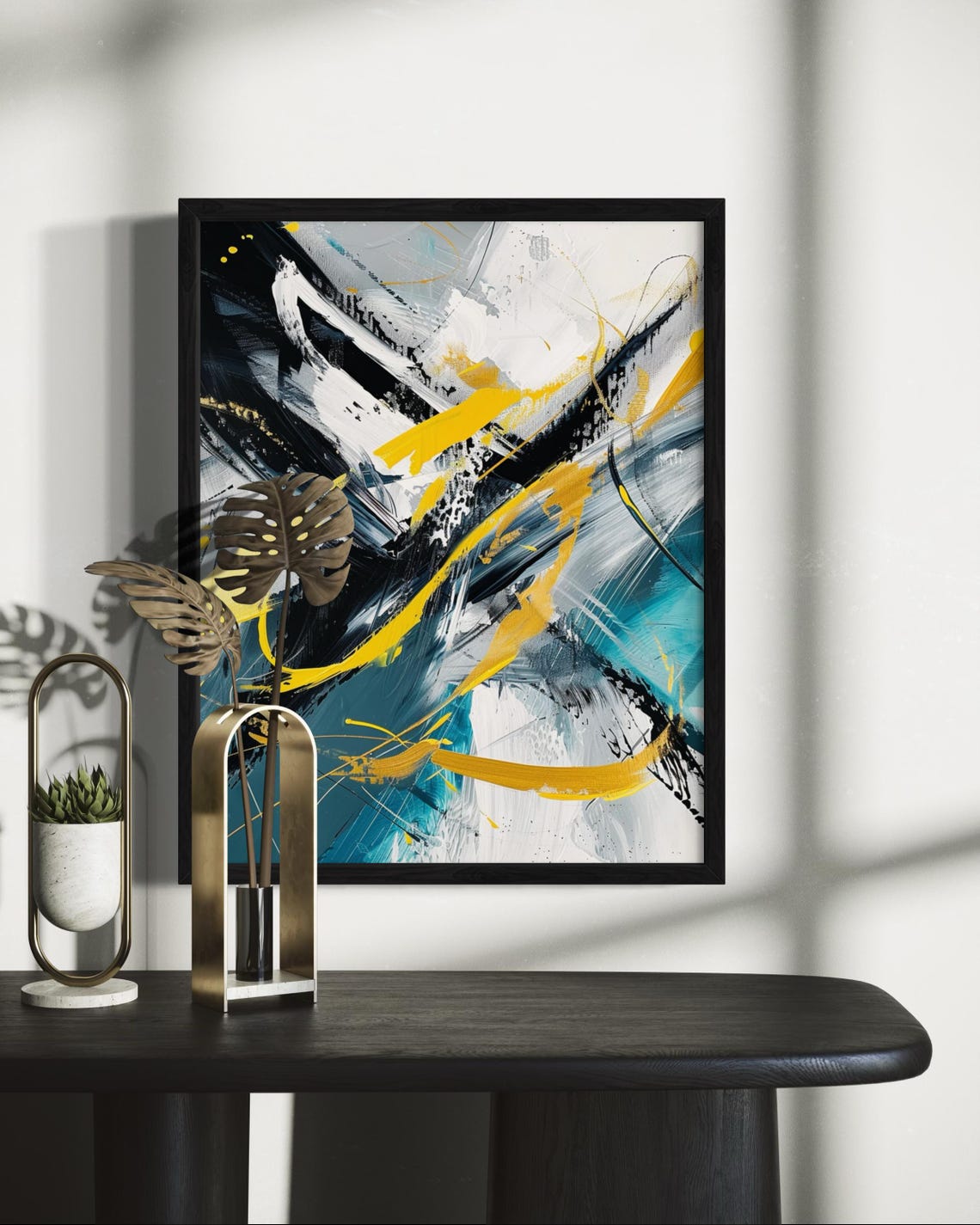 Modern Abstract Painting Yellow Black Teal Bold Brushstroke Poster - Image 6