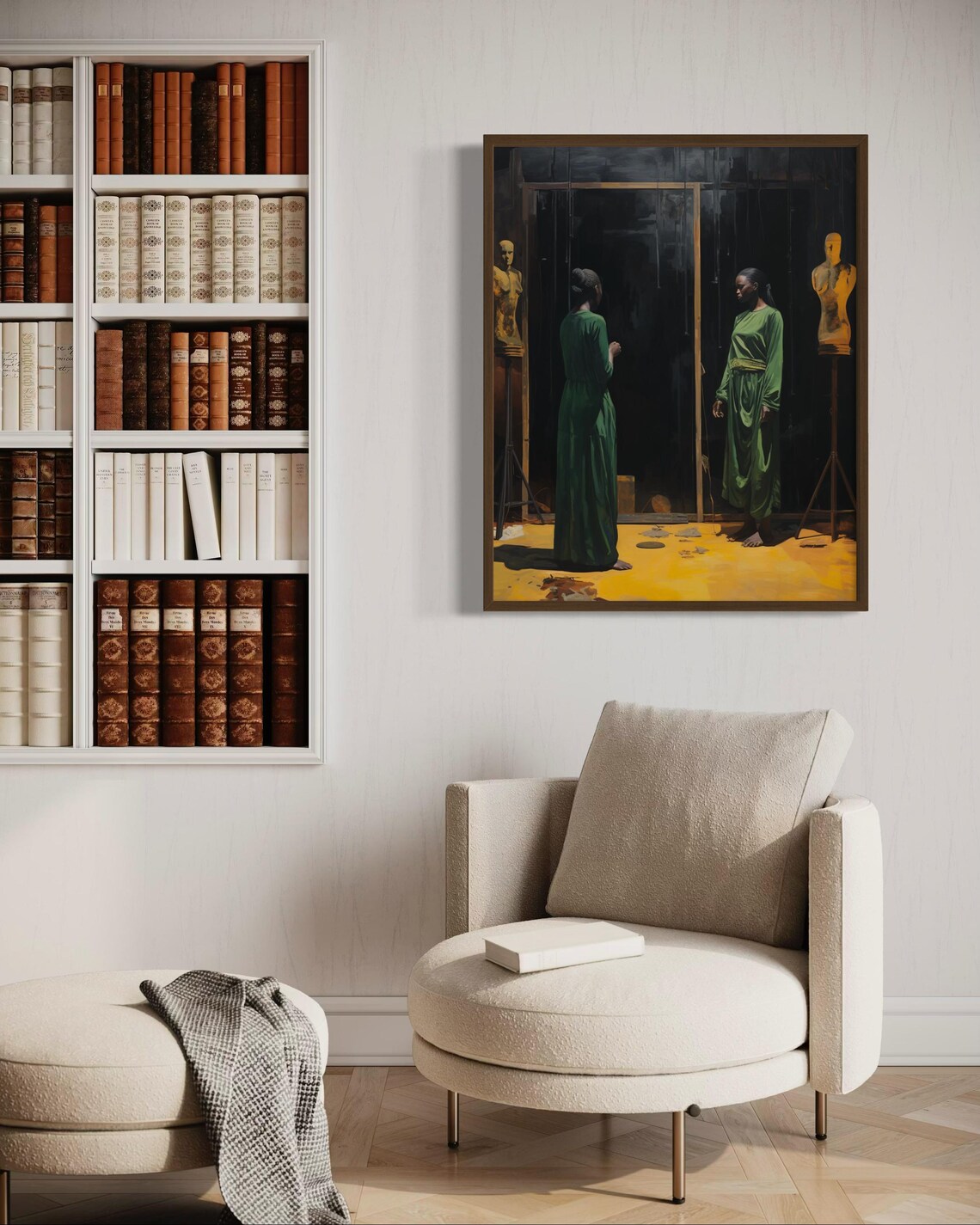 Black Women Artist Studio Green Dresses Dark Moody Art Poster - Image 2