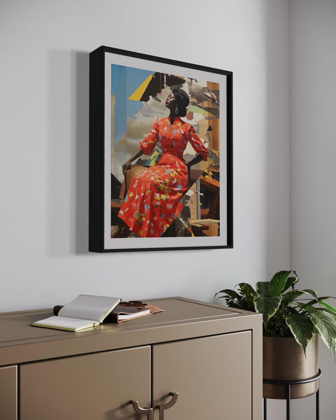 Black Woman Red Floral Dress Bold Collage Afrocentric Art Poster - Image 4