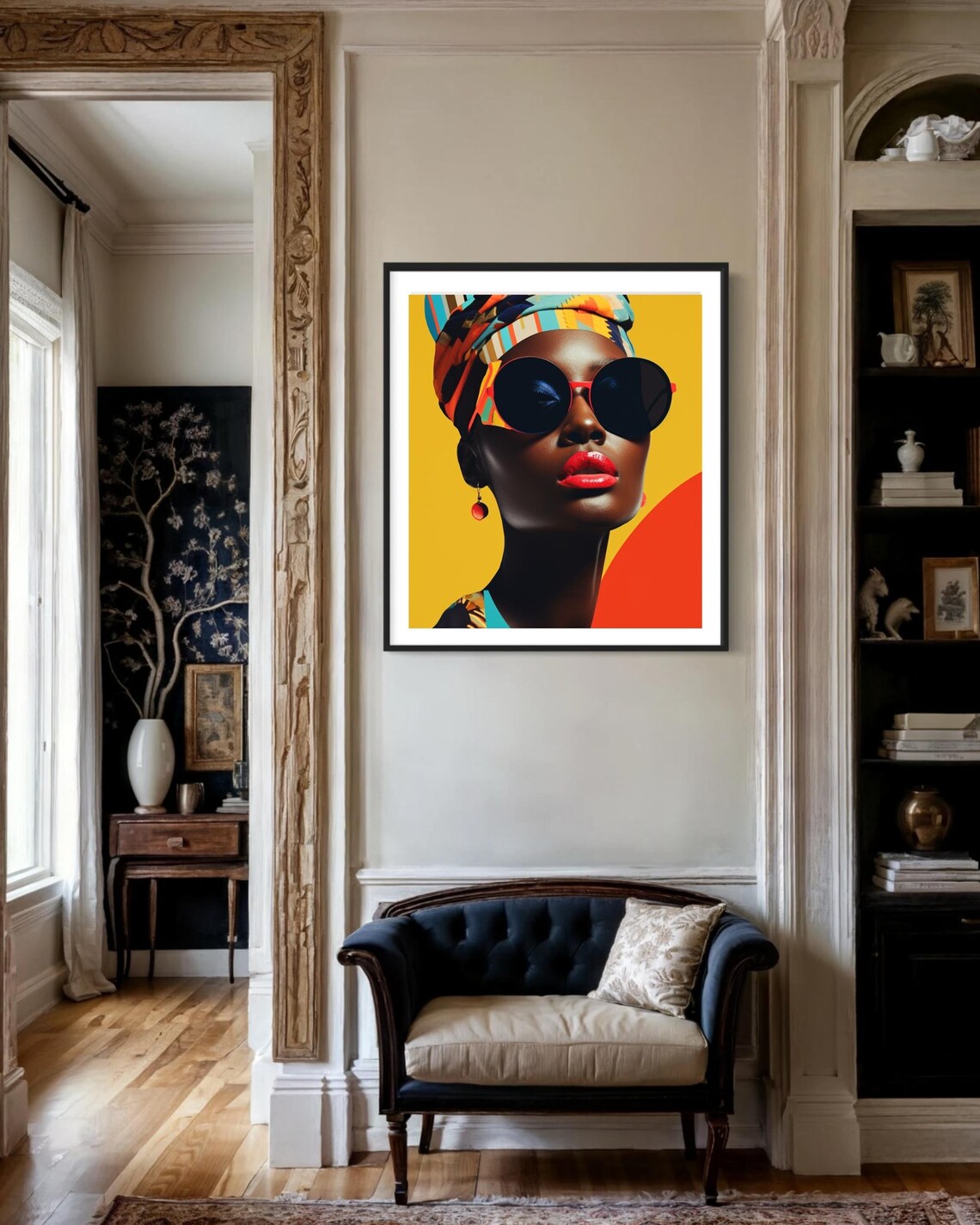 Black Woman in Colorful Headwrap and Sunglasses Pop Art Portrait Poster - Image 2
