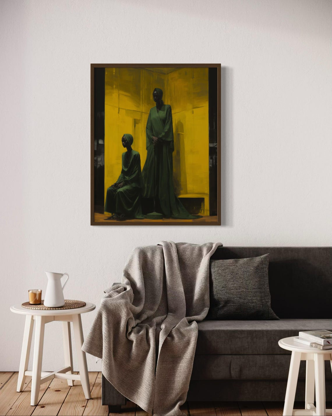 Two Black Women Green Robes Golden Room Painterly Calm Poster - Image 2