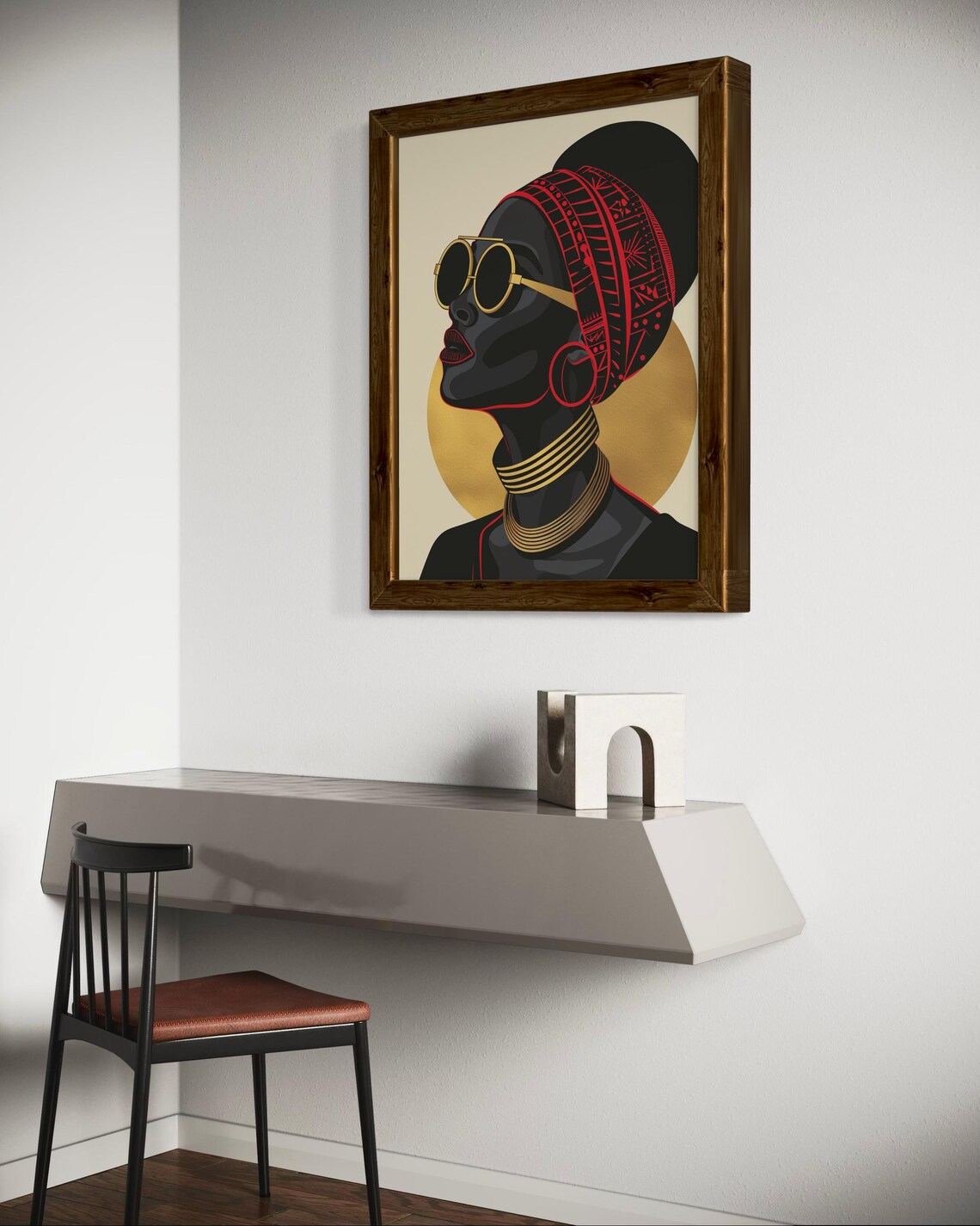African Woman Red Headwrap Gold Sunglasses Bold Modern Portrait Poster - Image 2
