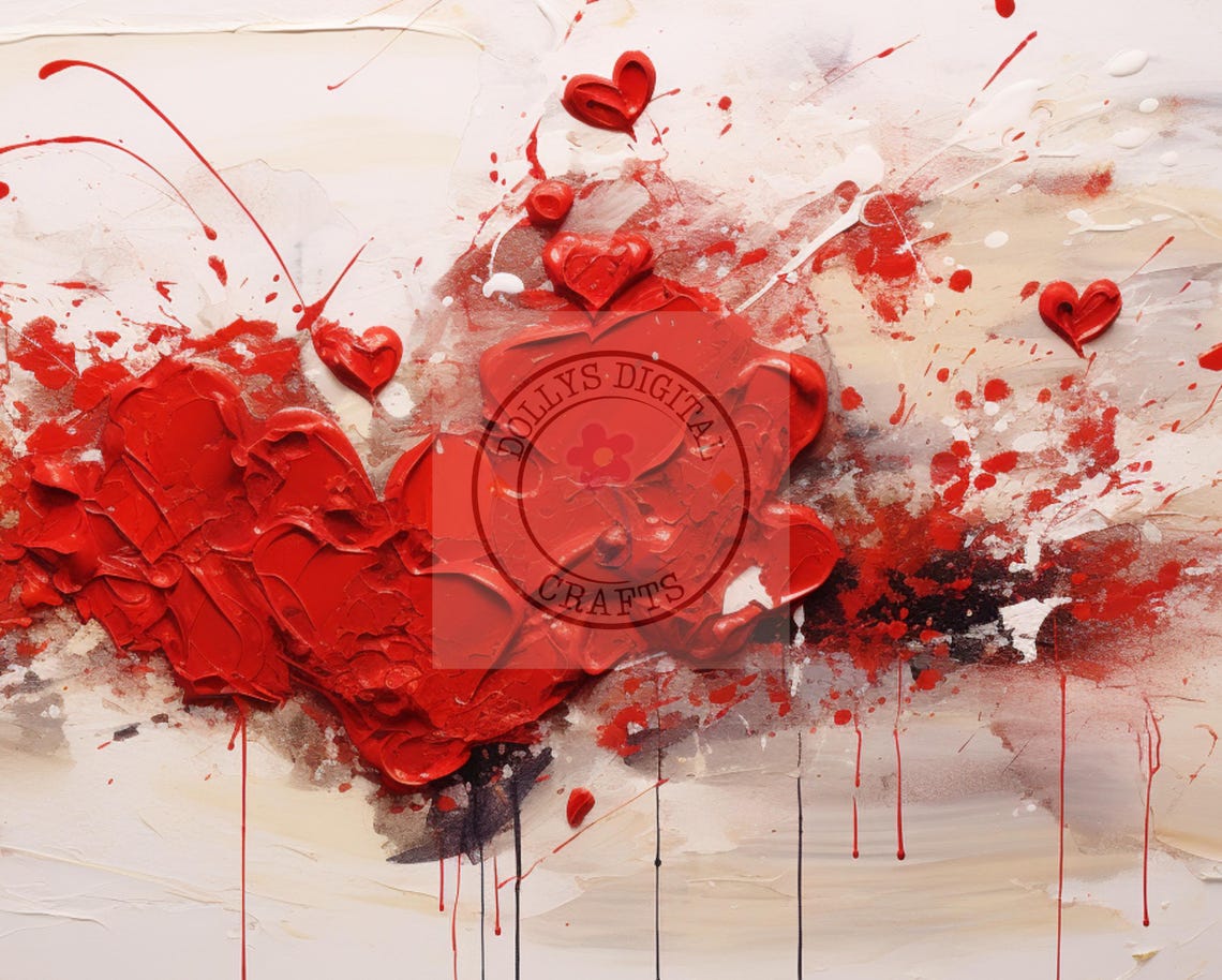 Abstract Red Hearts Impasto Splash Passion Love Art Poster Home Decor - Image 4