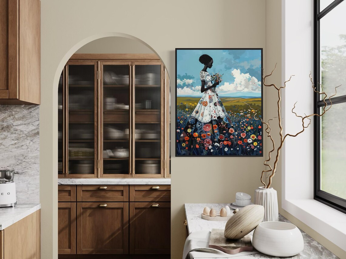 African Woman Floral Landscape Art Print, Bold Decor - Image 7