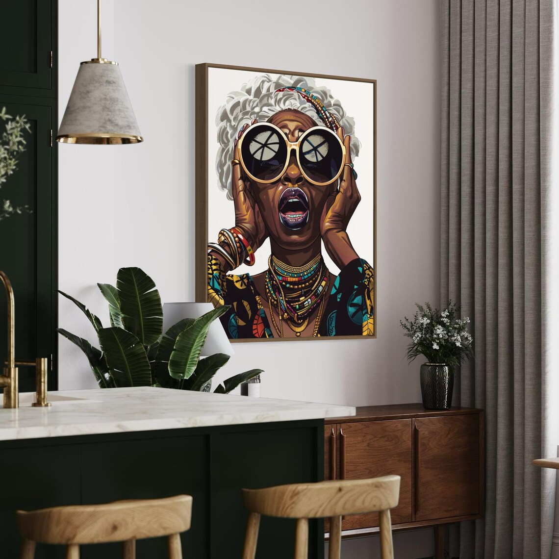 Bold Black Woman With White Hair and Oversized Round Sunglasses Poster - Image 6