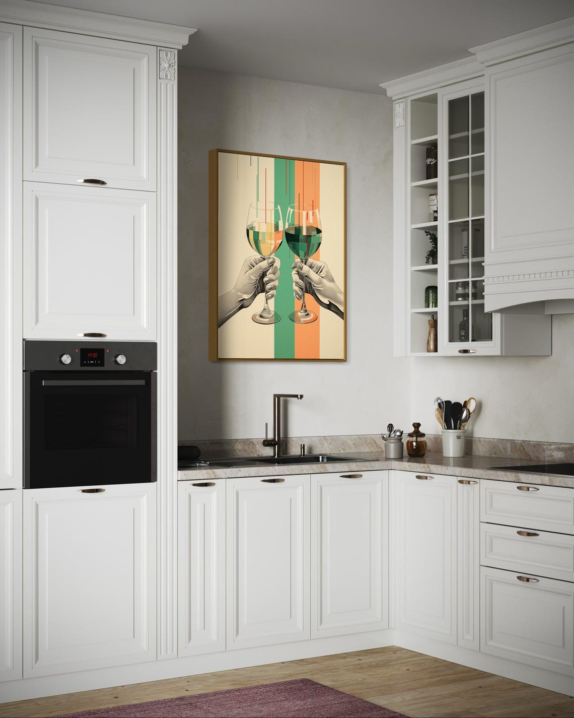 Cheers Wine Glasses Raised Toast Retro Striped Bar Decor Poster - Image 3