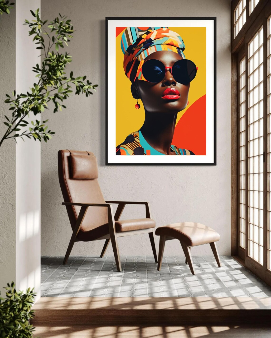 Black Woman in Colorful Headwrap and Sunglasses Pop Art Portrait Poster - Image 3