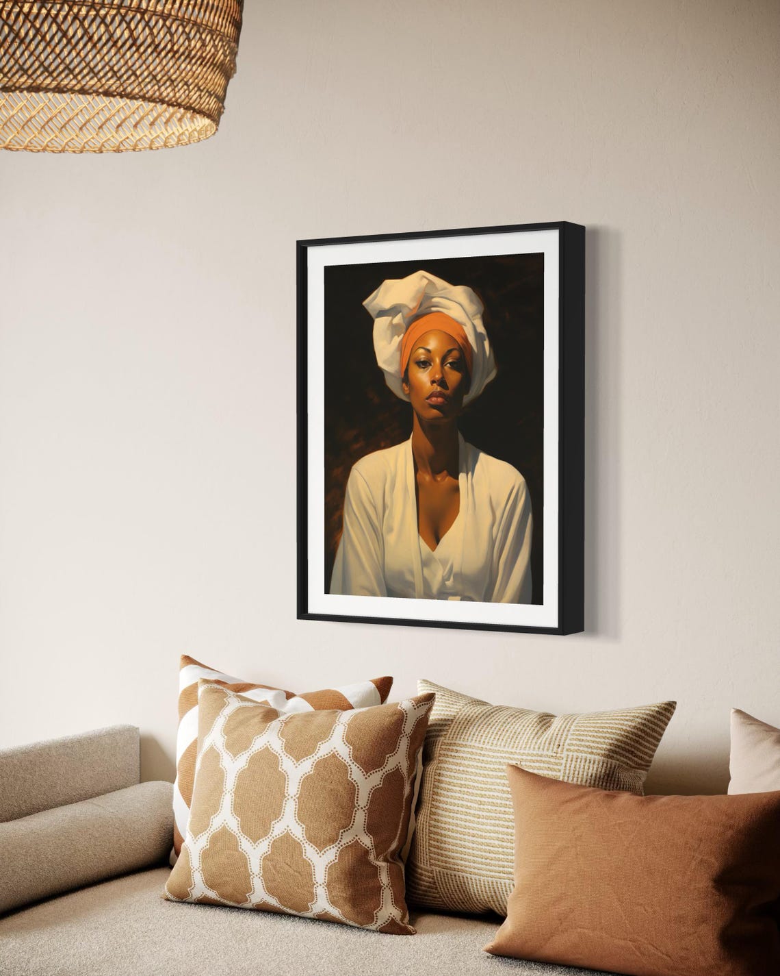 Elegant Black Woman White Headwrap Classic Portrait Afrocentric Print - Image 4