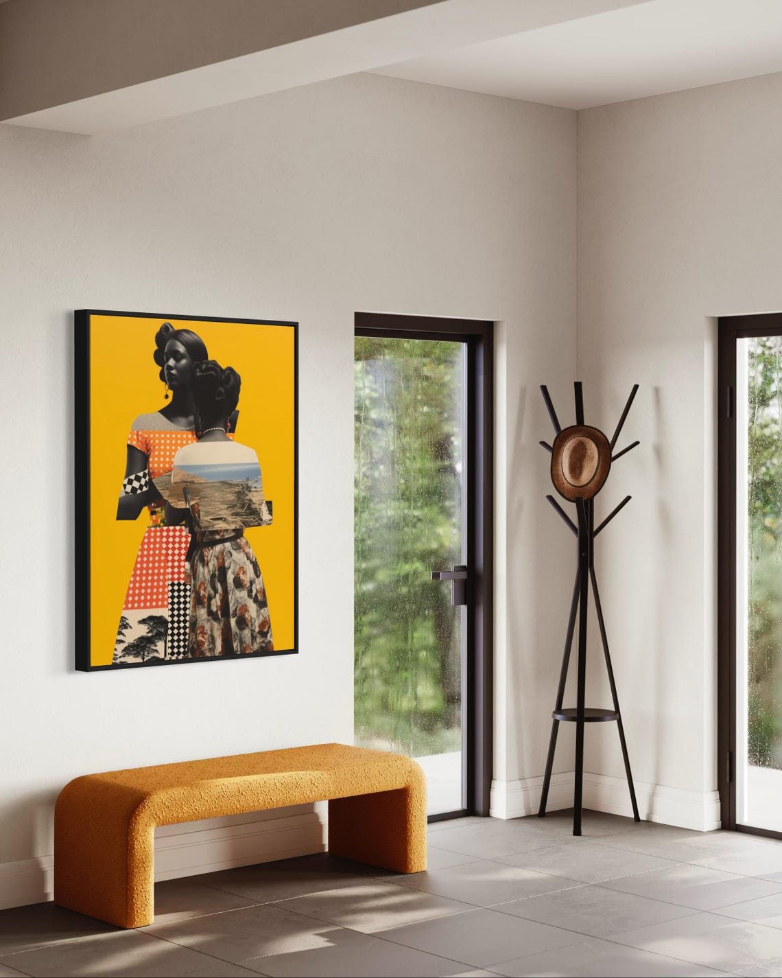 African Women Bold Collage Yellow Background Afrocentric Art Poster - Image 2