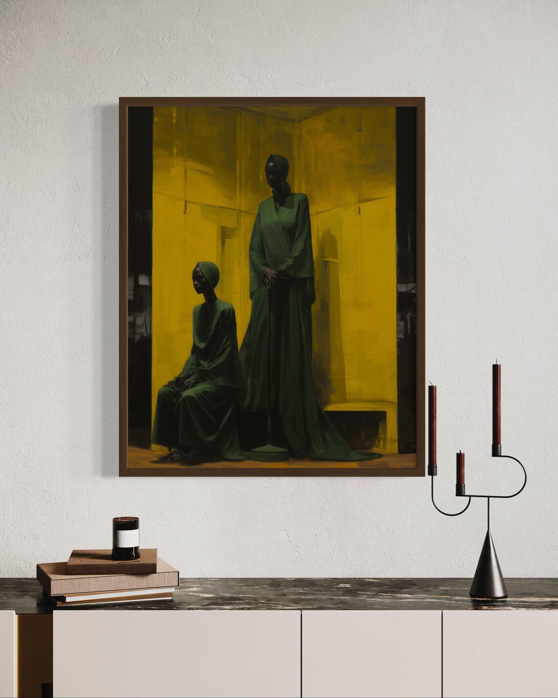 Two Black Women Green Robes Golden Room Painterly Calm Poster - Image 7