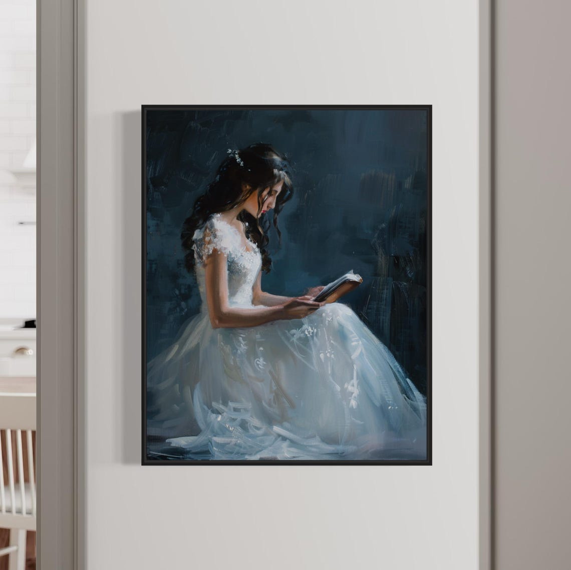 Victorian Woman in White Gown Reading Book Dark Academia Poster - Image 7