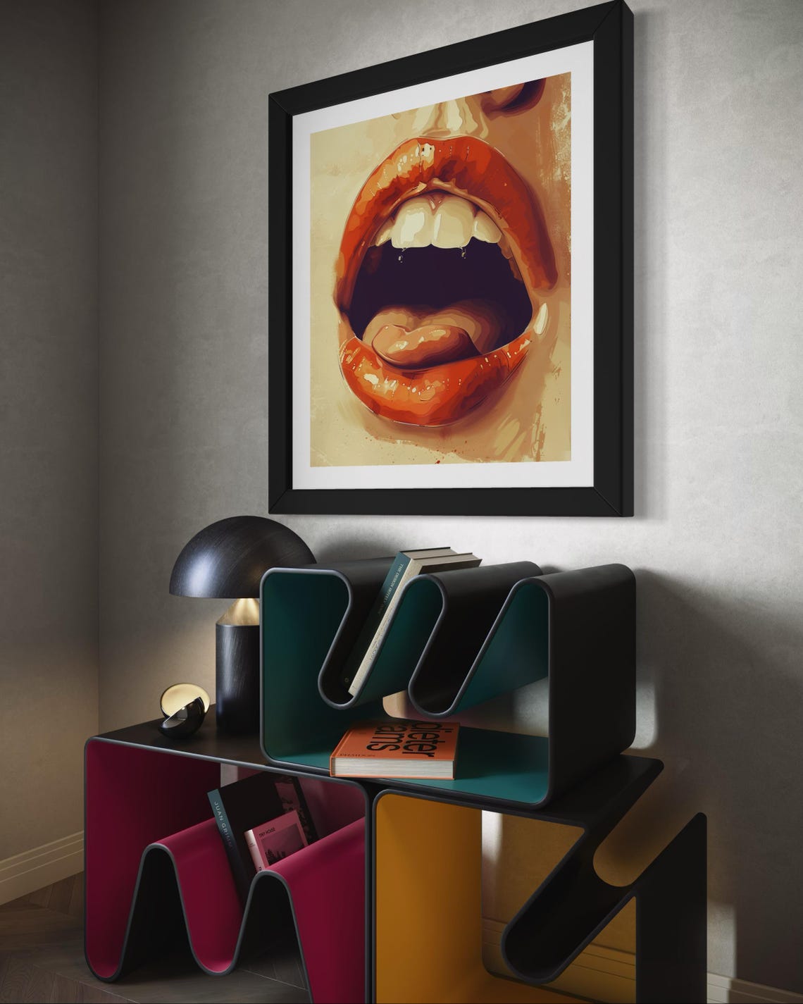 Bold Red Lips Close Up Pop Art Portrait Glamorous Beauty Wall Print - Image 3