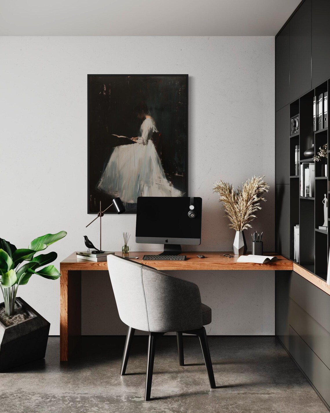 Elegant Woman Reading Dark Moody Painting Vintage Minimalist Art Print - Image 5