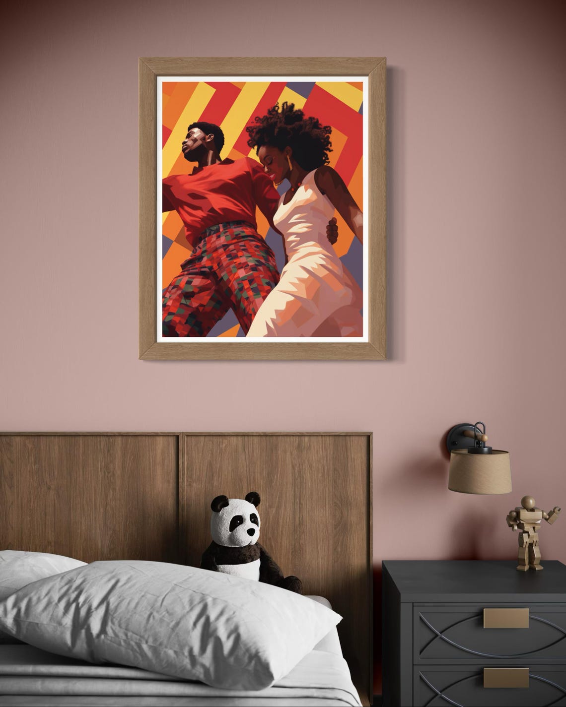 African Couple Dancing Bold Orange Geometric Retro Style Poster - Image 3