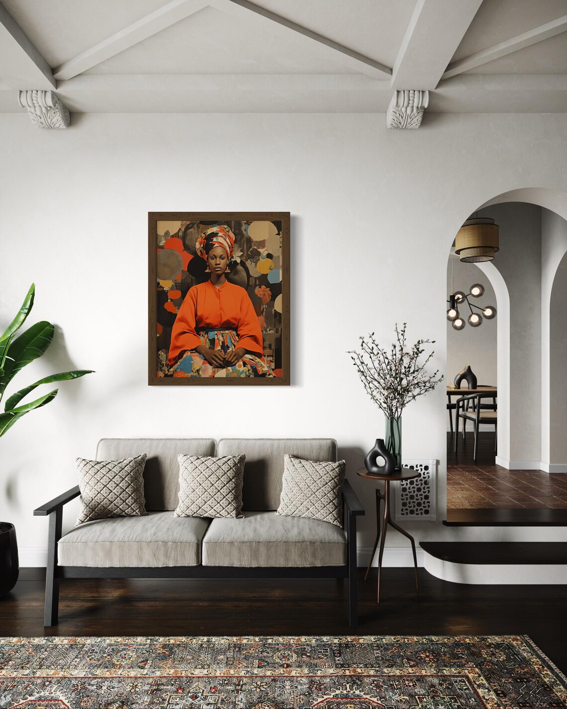 African Woman Orange Tunic Floral Skirt Elegant Portrait Poster - Image 6