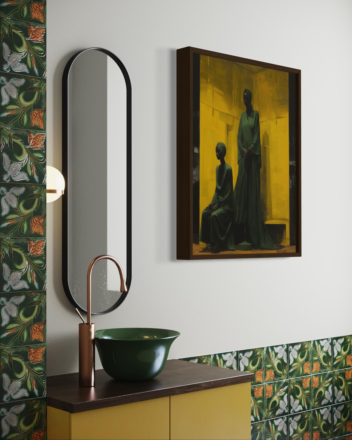 Two Black Women Green Robes Golden Room Painterly Calm Poster - Image 3