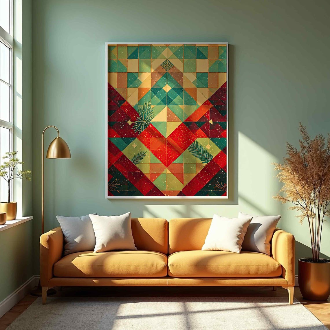 Christmas Geometric Mosaic Pattern Holiday Red Green Festive Poster