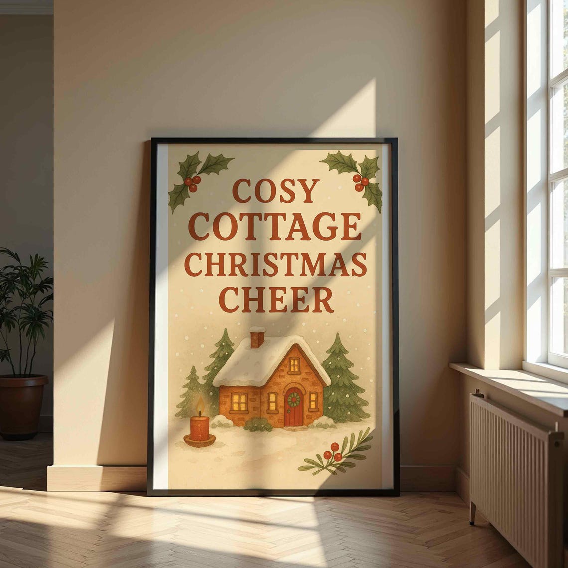 Cosy Cottage Christmas Cheer Vintage Holiday Wall Art Snowy View