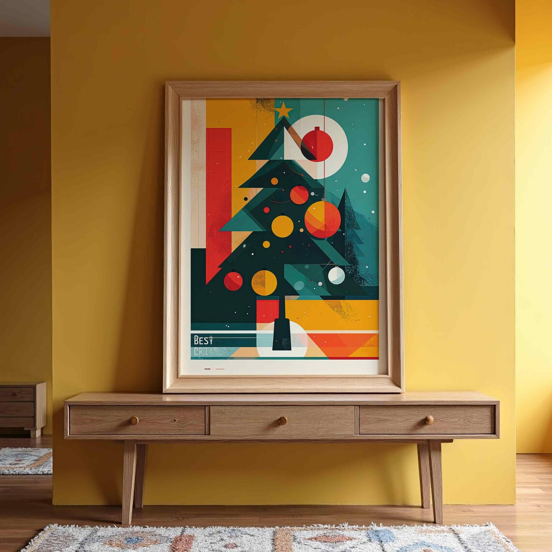 Best Christmas Geometric Tree Ornaments Retro Holiday Poster