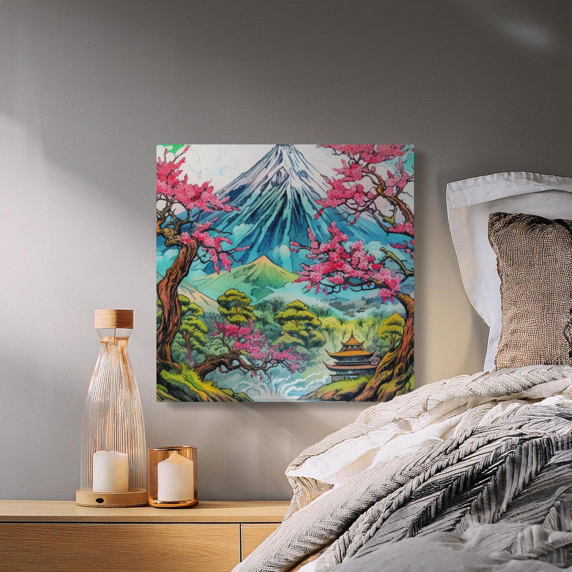Mount Fuji With Cherry Blossoms Waterfall and Pagoda View Poster - Image 4