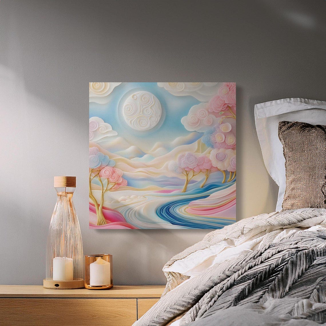 Pastel Paper Quilling Dreamscape With Moon Over Pink River Poster - Image 4