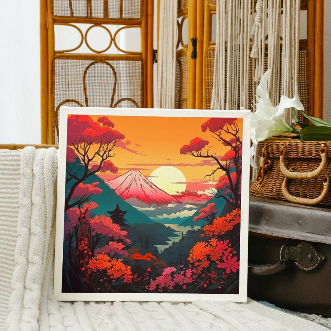 Mount Fuji Sunset Blazing Orange Blossom Valley Sunset Art Poster - Image 4