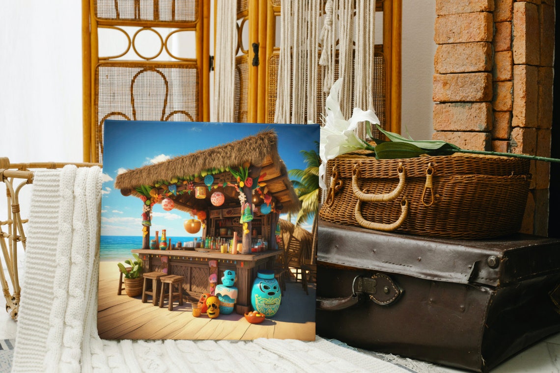 Island Beach Bar with Thatched Roof and Tiki Lanterns Poster Art - Image 5