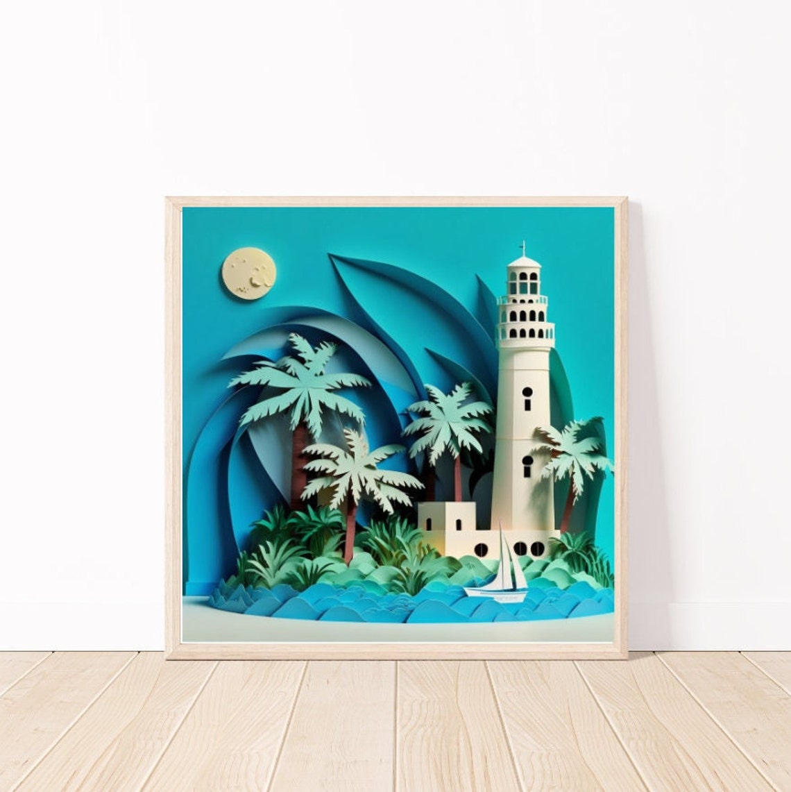 Tropical Scene Art Island Lighthouse Wall Art Tropical Island And Lighthouse Wall Art Ai Abstract 12 X 12
