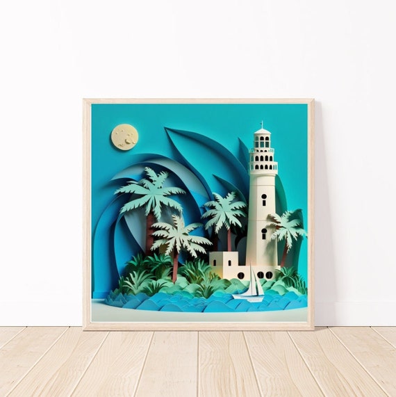 Tropical Scene Art Island Lighthouse Wall Art Tropical Island And Lighthouse Wall Art Ai Abstract 12 X 12