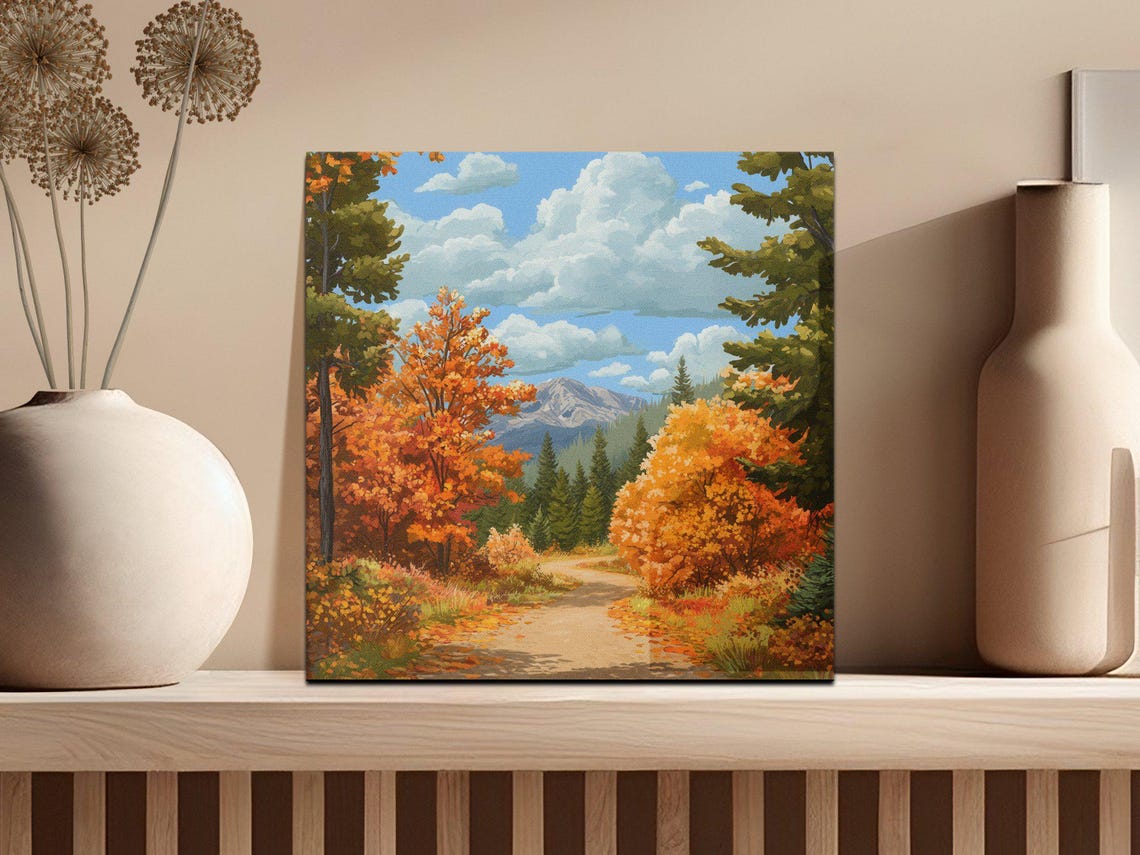 Autumn Mountain Trail Orange Fall Foliage Peak Scenic Forest Poster - Image 2