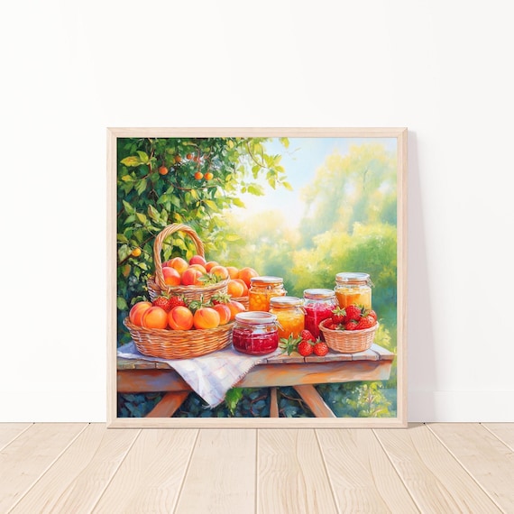 Overflowing Baskets Of Peaches Berries And Homemade Jam Jars Summer Poster