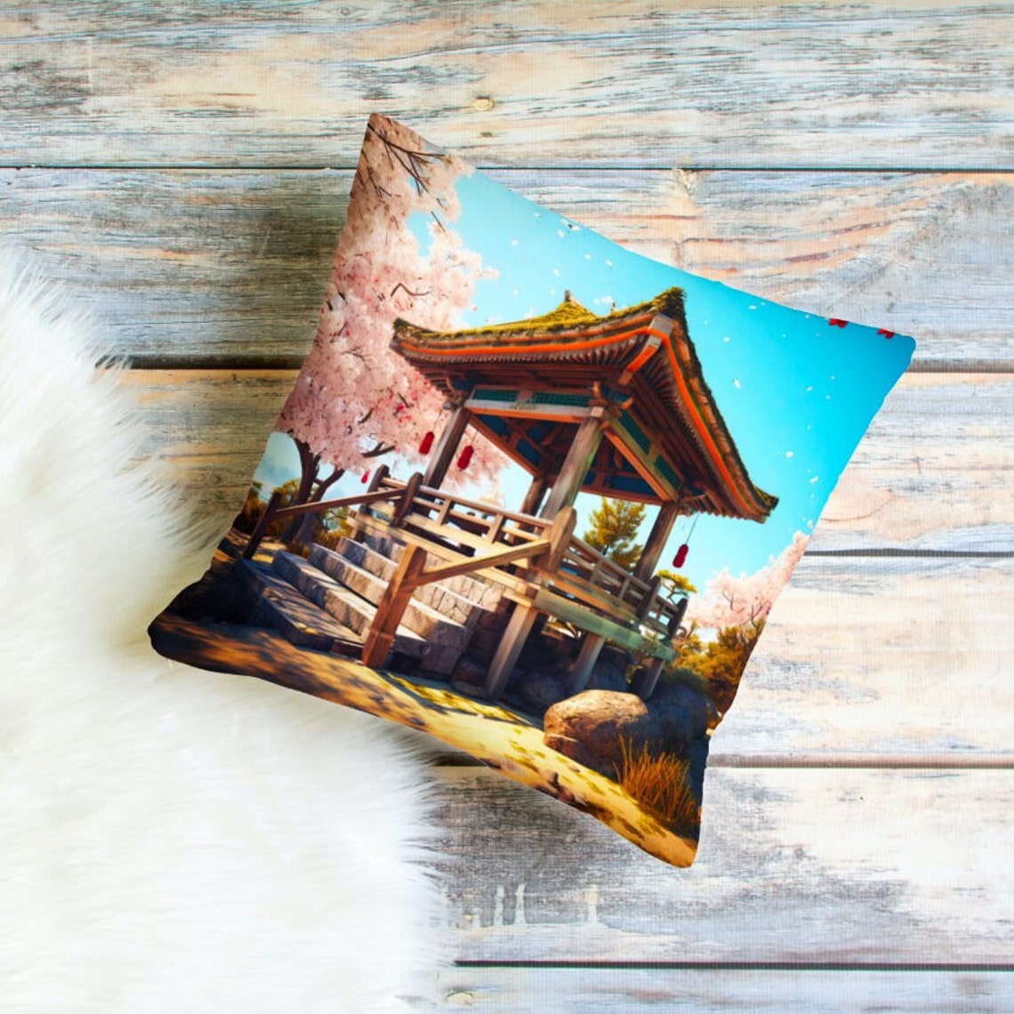 Japanese Temple Pavilion Cherry Blossom Spring Garden Art Poster - Image 5