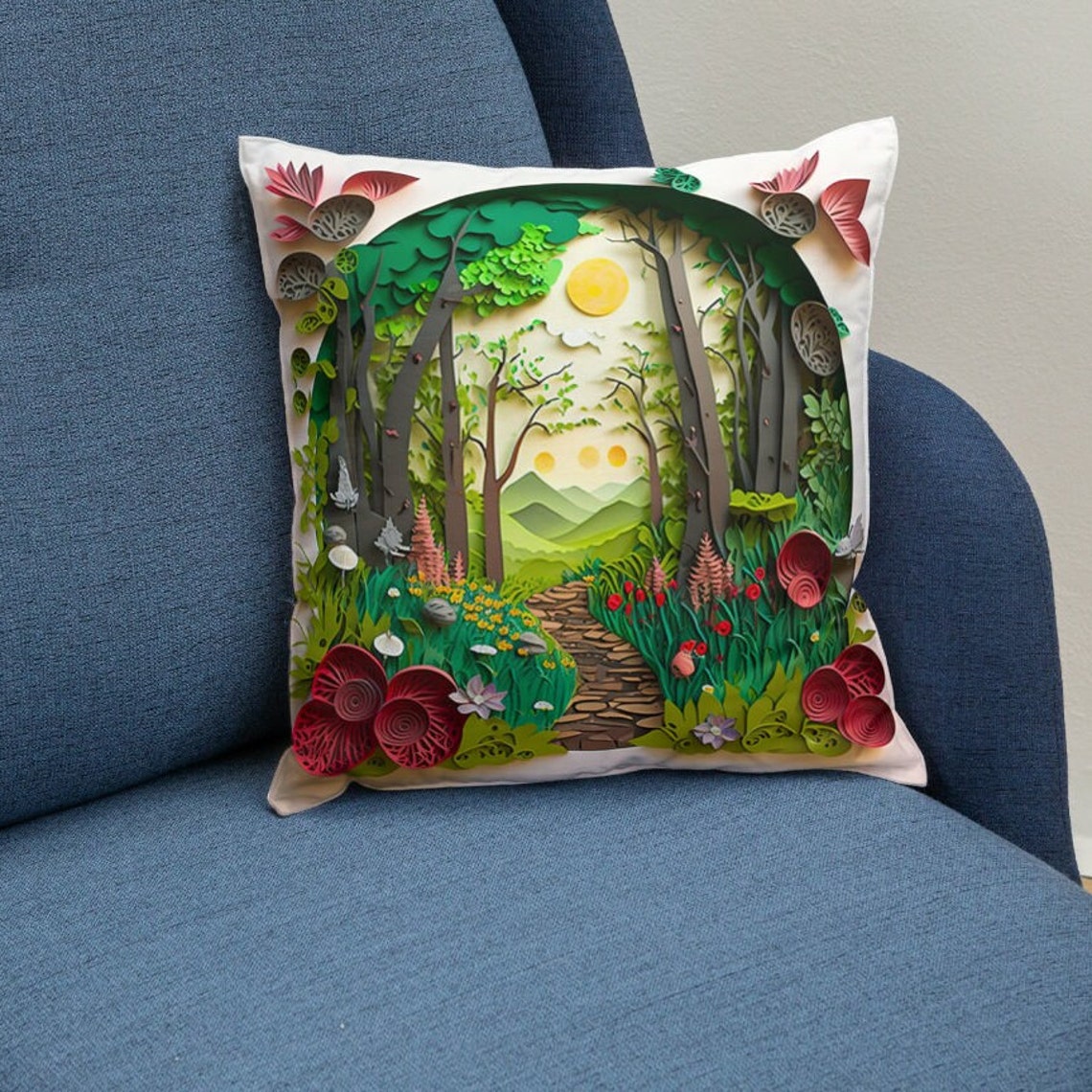 Layered Paper Forest Path Quilled Sunlit Woodland Scene Poster - Image 2