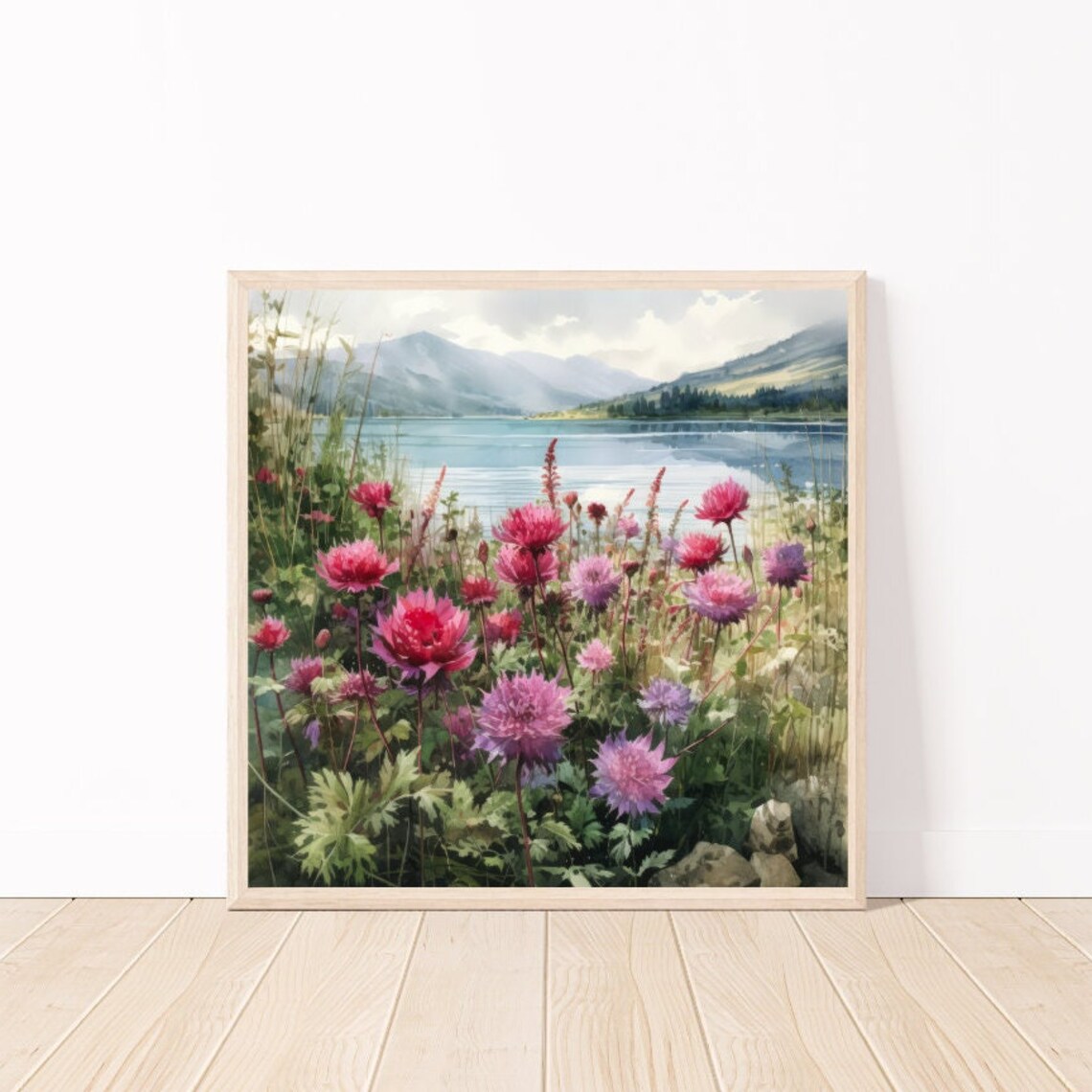 Watercolor Mountains Flowers Scene, Rustic Art Print - Image 5