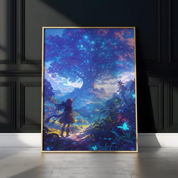 Anime Fantasy Enchanted Tree Vertical Poster Magical Forest Wall Art Mystical Twilight Scene Print Fantasy Adventure Decor Anime