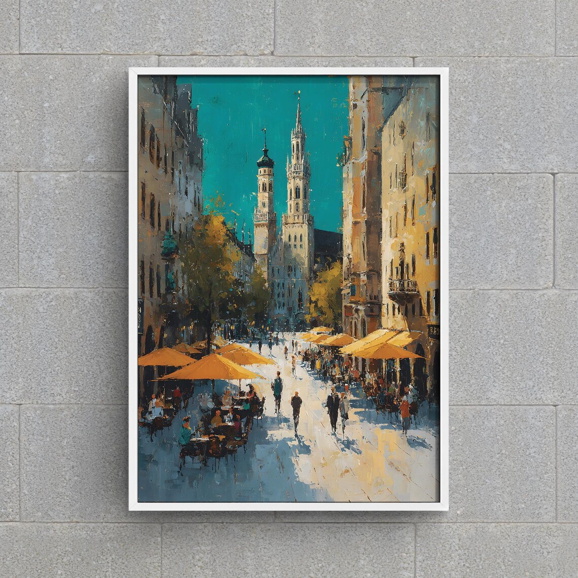 European Old Town Cafe Square Church Towers Painting Art Poster