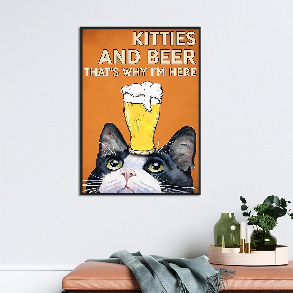Kitties And Beer That's Why I'm Here Tuxedo Cat Beer Art Poster - Image 2