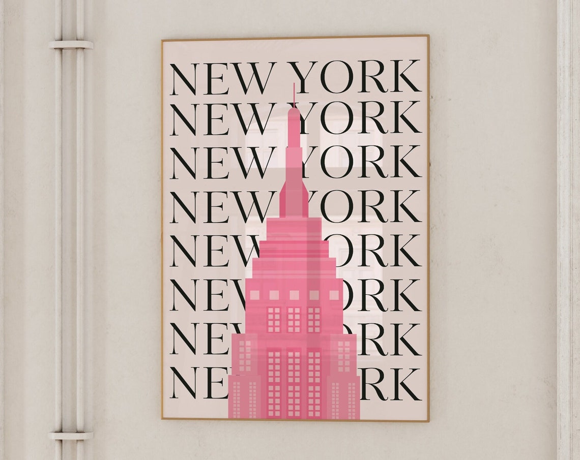 New York City Travel Printcute Trendy Wall Artpink Nyc Travel Exhibition Printdigital Art Downloadpreppy Nyc Postertrendy New York Art