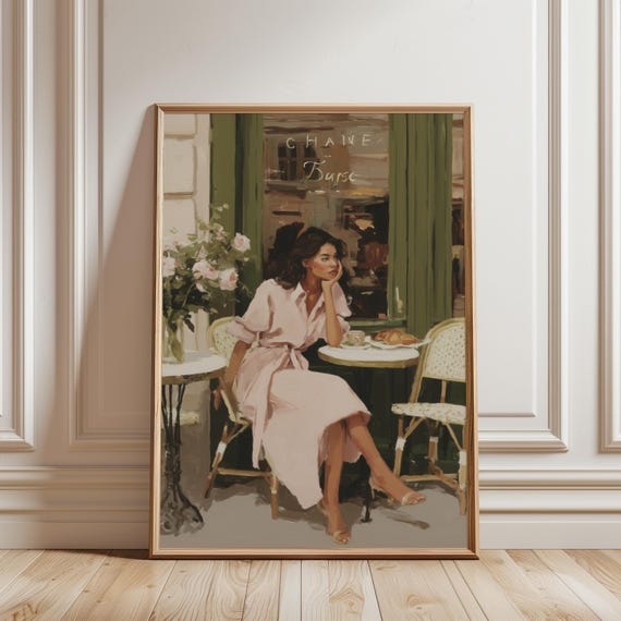 Vintage Parisian Woman Art Feminine Portrait French Girl Romantic Retro Illustration