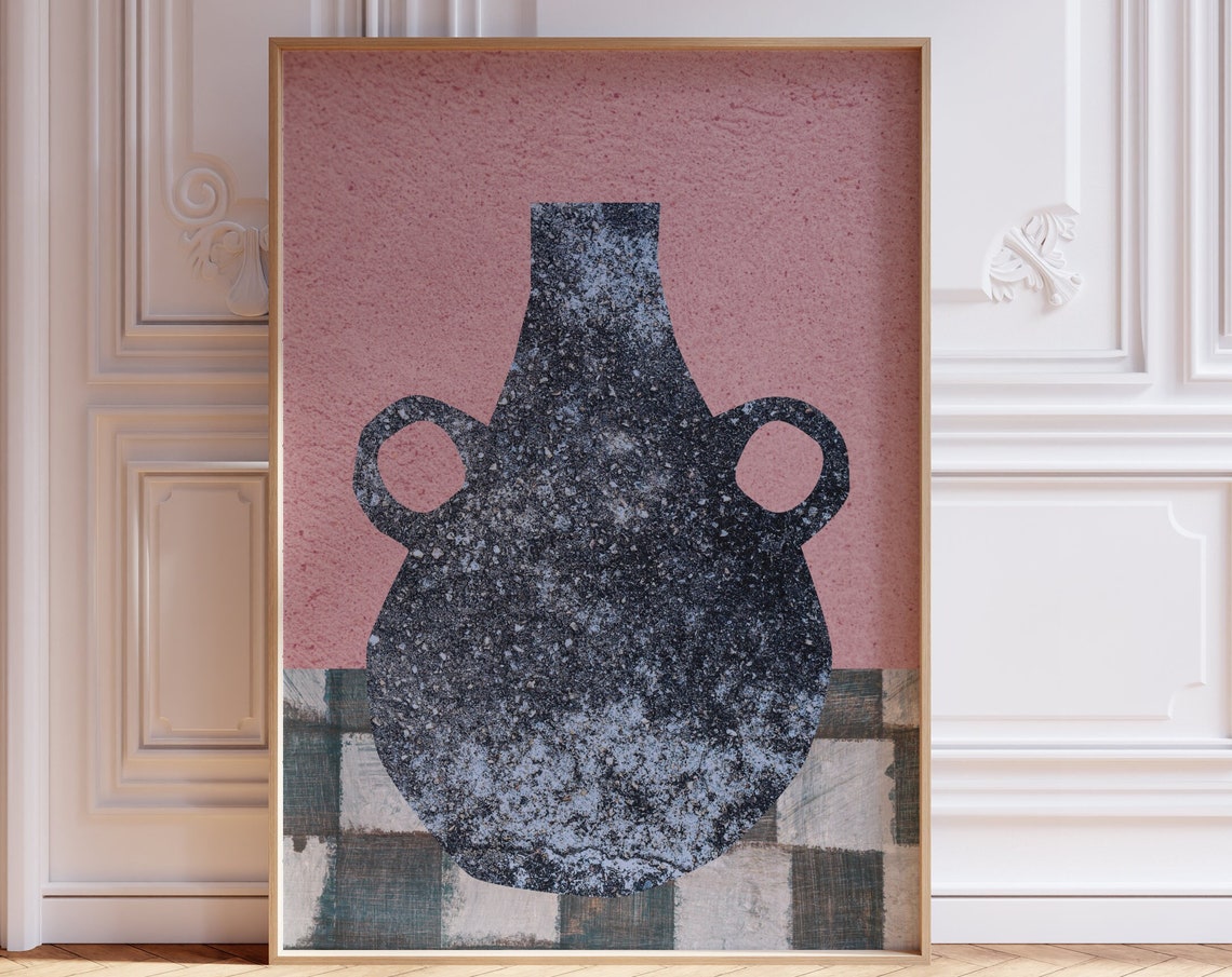 Black Amphora Vase Pink Midcentury Abstract Modern Decor Art Print