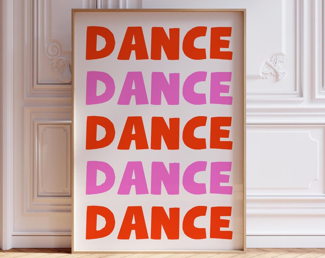 Dance Repeated Orange Pink Typography Minimal Disco Wall Poster