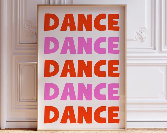 Dance Dance Dance Wall Art Print Kitchen Dancing Poster Bold Typography Lets Dance Print Kitchen Disco Poster