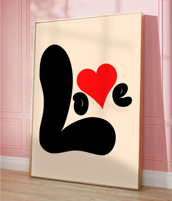 Love Typography Heart Black Red Playful Bold Retro Modern Poster