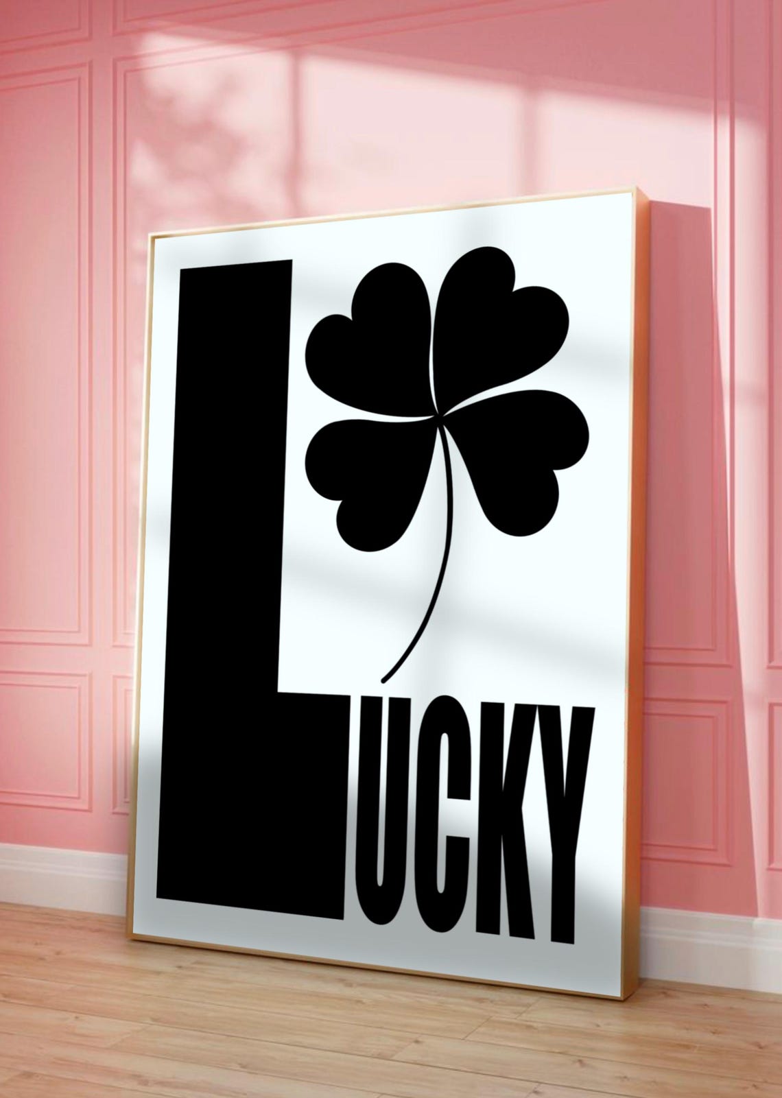 Lucky Bold Black Lettering Clover Minimalist Typography Poster