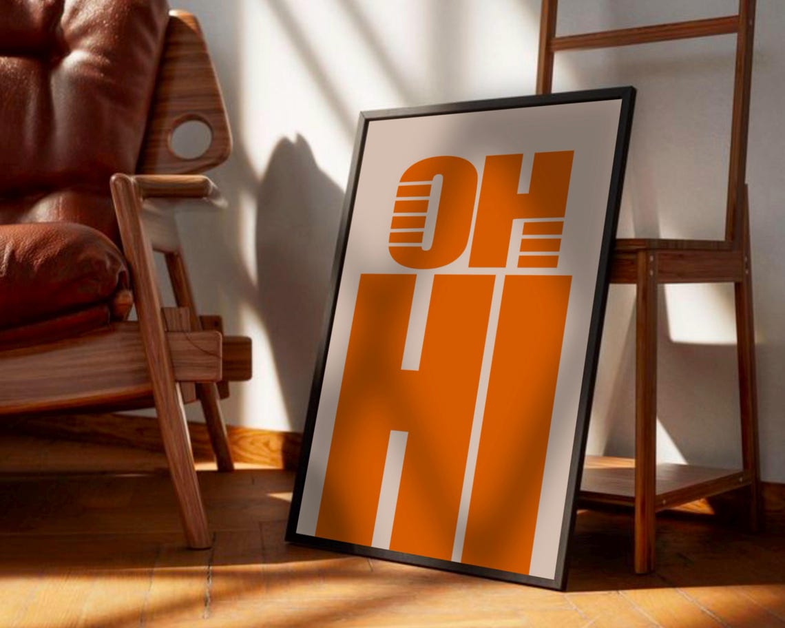 Oh Hi Orange Retro Lettering Typography Poster Bold Fun Decor