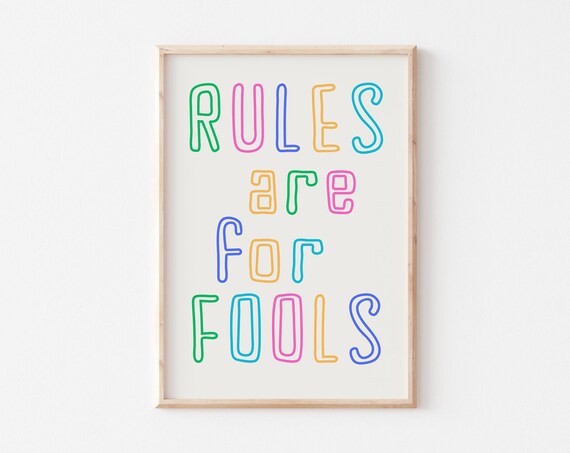 Rules Are For Fools Retro Funky Posters Trendy Wall Art Prints Funny Quotes Wall Art Colorful Prints Quirky Wall Art